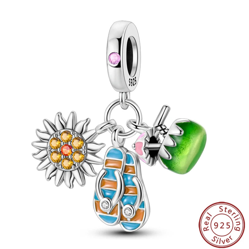 925 Sterling Silver Dessert Afternoon Tea Charm – Coffee, Cake, Pizza & Fries Beads Fit Original Pandora Bracelet DIY Jewelry