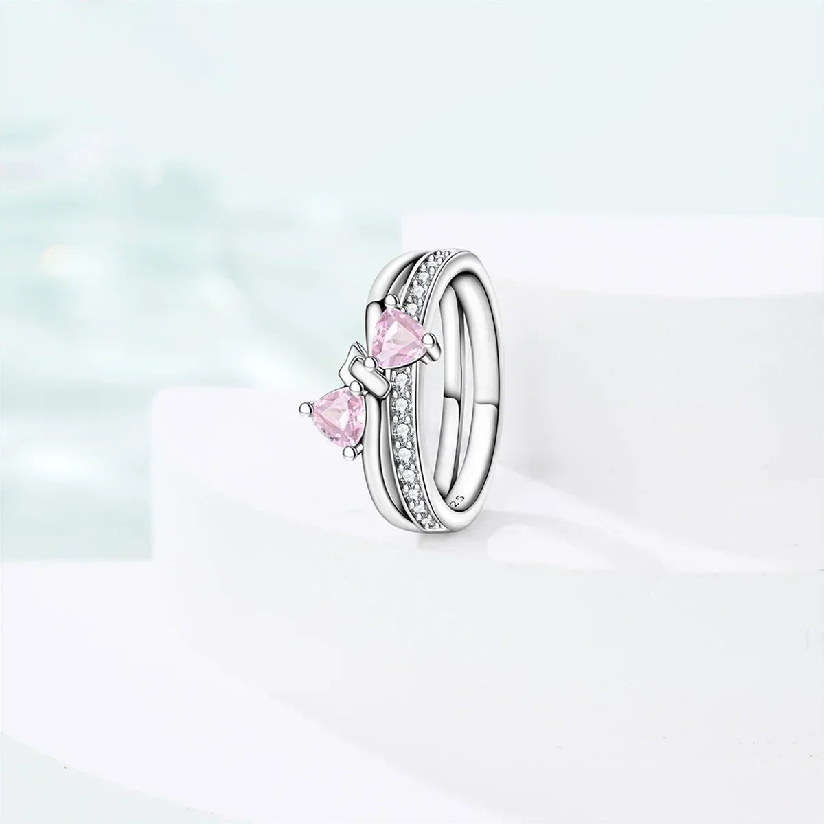 925 Sterling Silver Double Heart, Bow & Starfish Crown Rings | Women’s Moon Ring Fine Jewelry Wedding & Valentine Gift