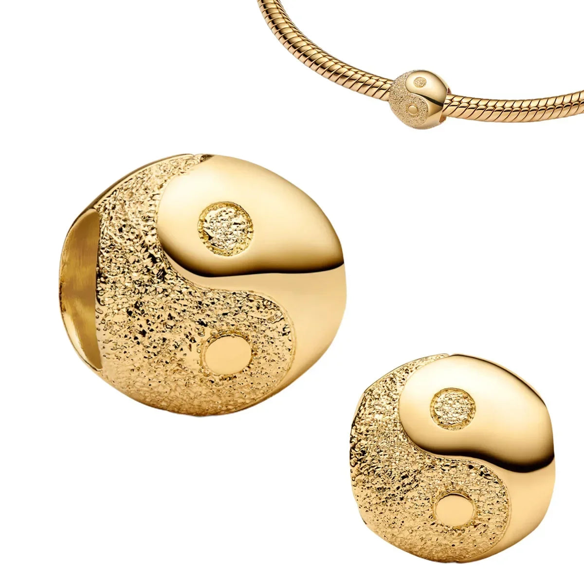 925 Sterling Silver Golden Round Necklace & Bow Earrings Set | Stars, Moon & Heart Charms Beads Women Jewelry Gift