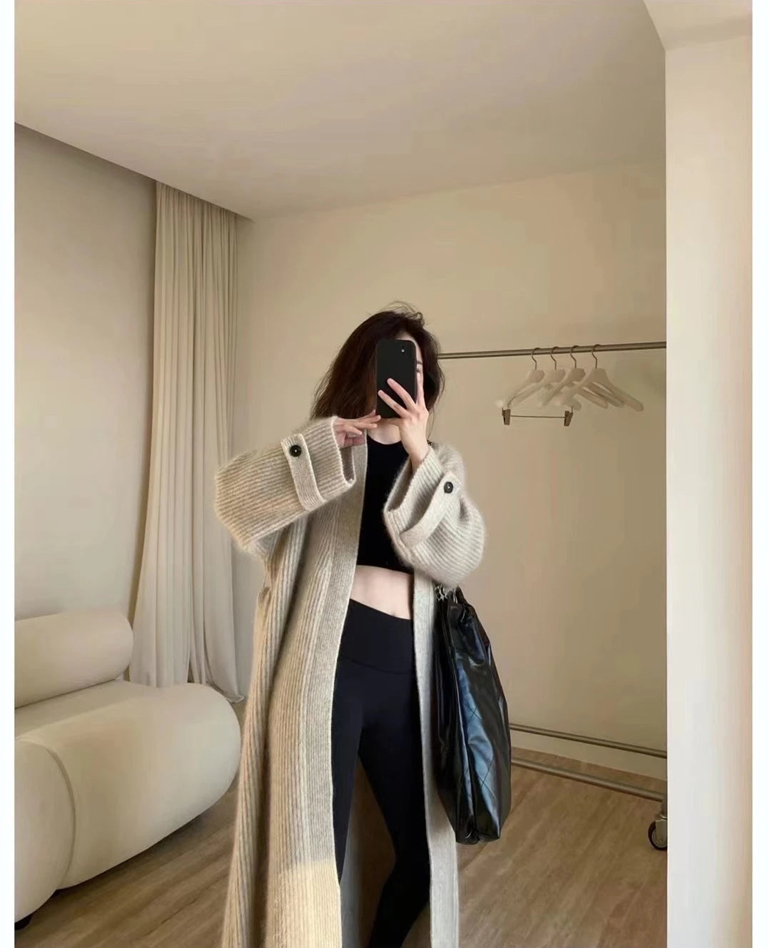 Women’s Retro Long Knitted Cardigan | Loose Solid Color Sweater Jacket for Autumn & Winter Fashion