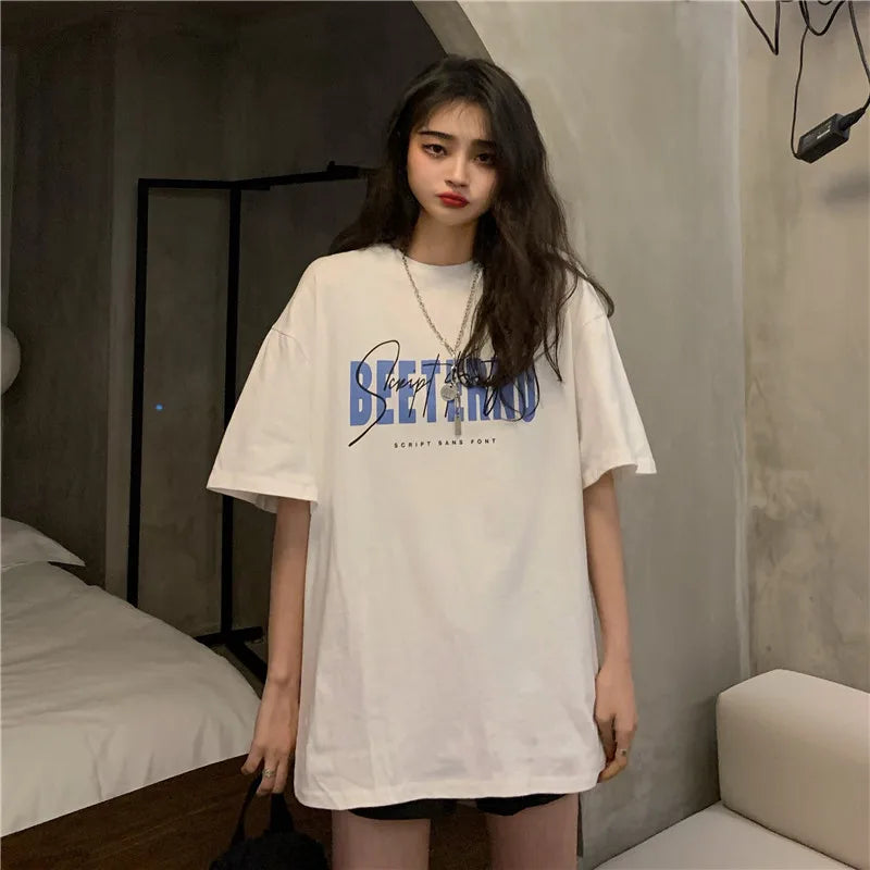 Oversized American Street Style T-Shirt for Women | Retro Loose Cotton Casual Top