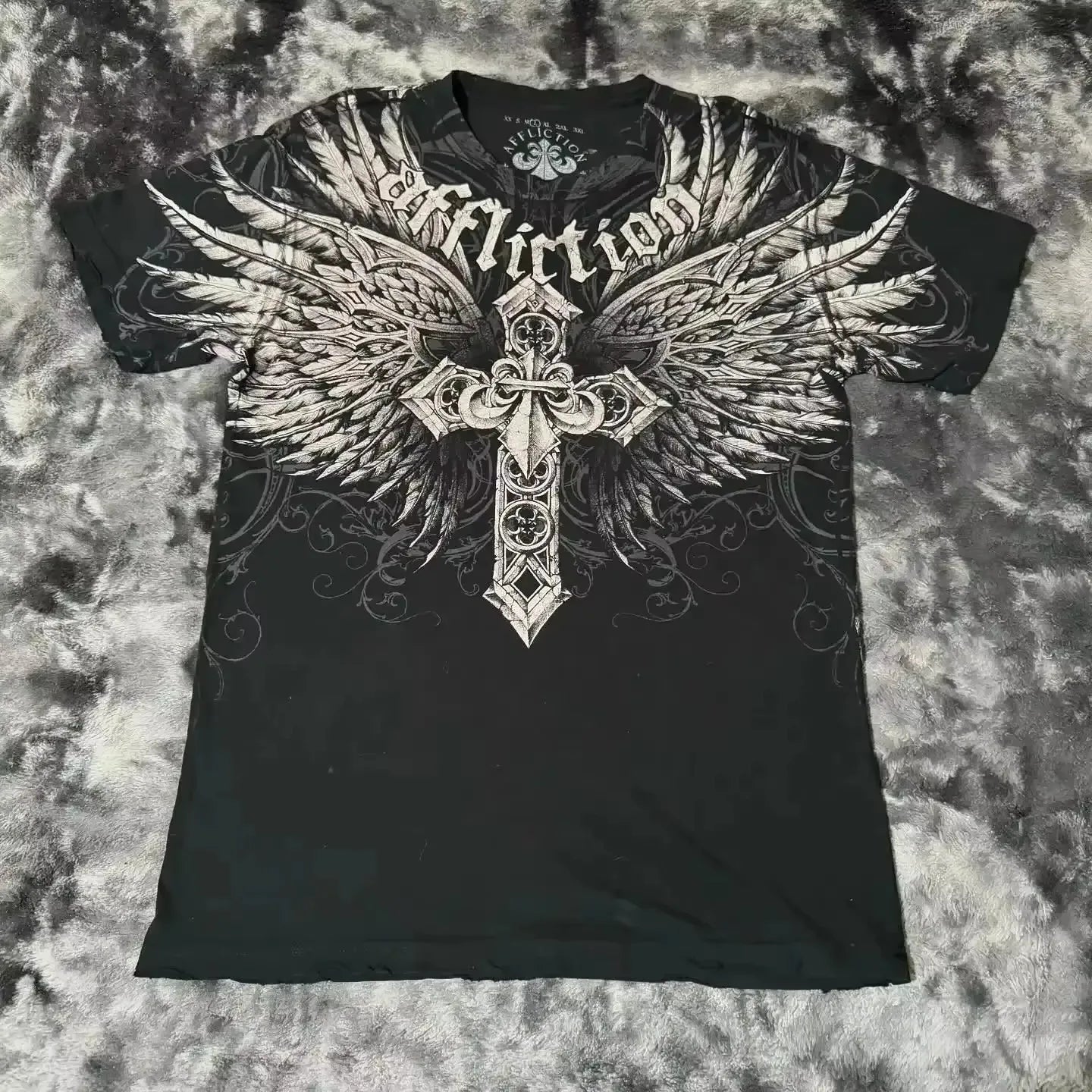 Vintage Avirex Black Short Sleeve T-Shirt | Rhinestone Double-Sided Print Retro Streetwear Top