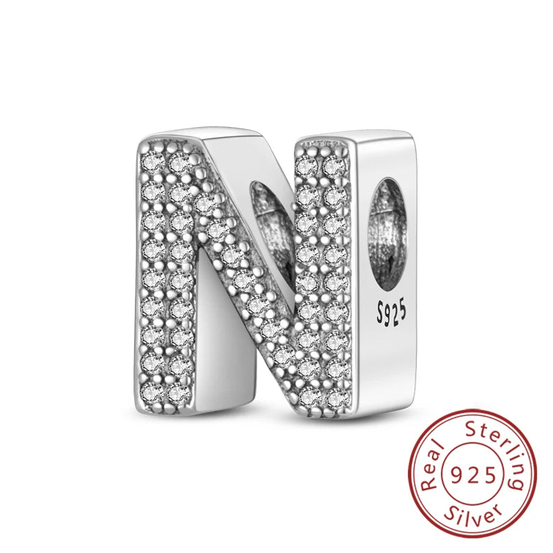 925 Sterling Silver A–Z Alphabet Letter Charms | 26 Letters Beads Fit Original Bracelet DIY Jewelry Making Gift
