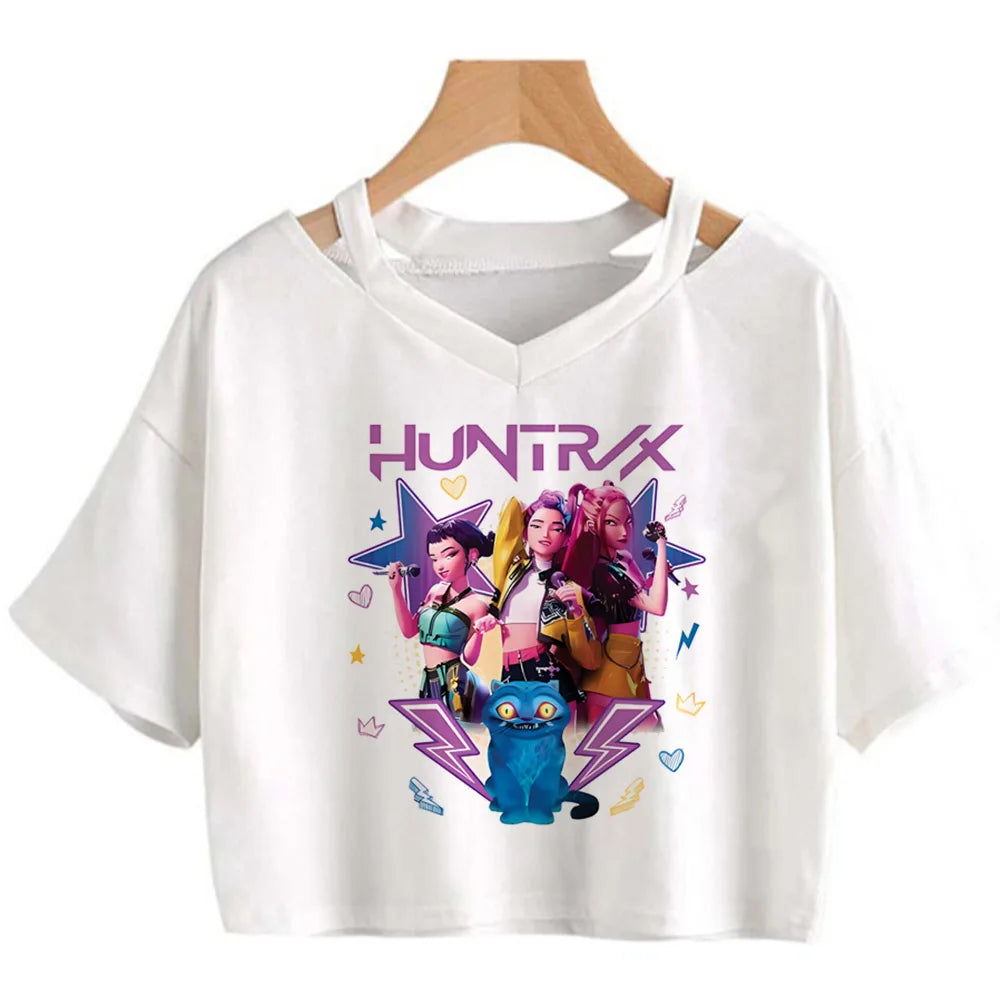 Kpop Demon Hunters Girls Crop T-Shirt – Women’s O-Neck Summer Y2K Punk Sleeveless Top