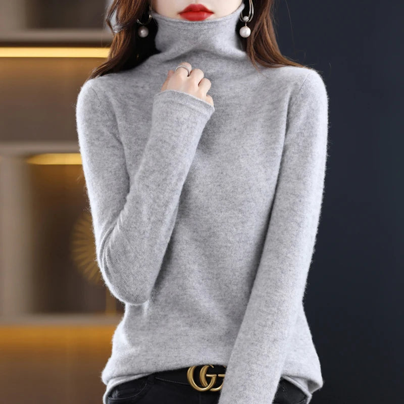 Women’s 100% Merino Wool Sweater – Autumn Winter Pile Collar Pullover Knitwear 🧶🍂