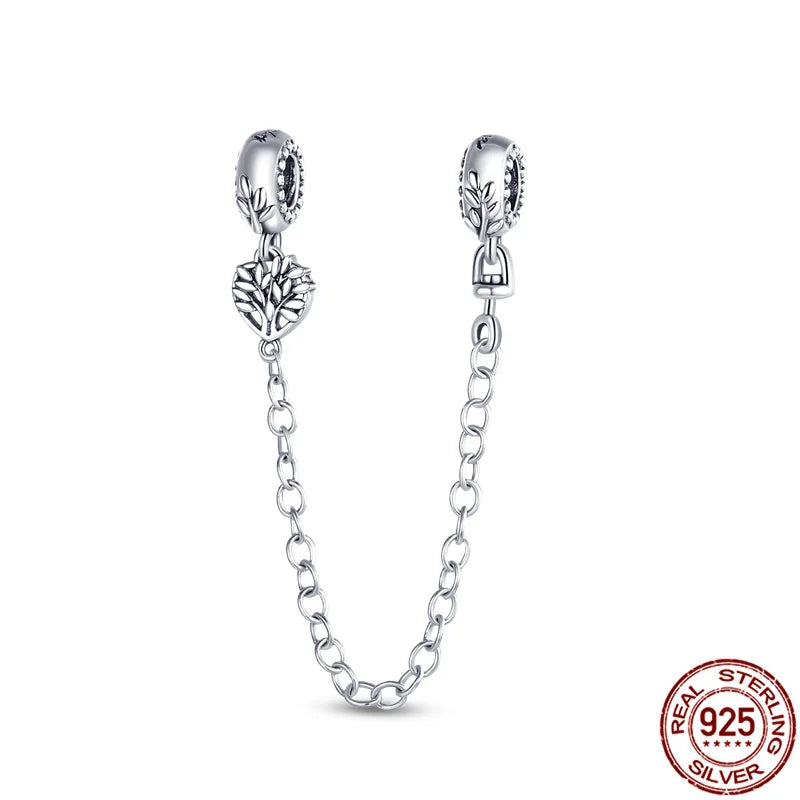 925 Sterling Silver Safety Chain Charms for Pandora Bracelets Women Jewelry