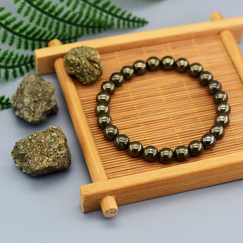 Original Natural Pyrite & Hematite Energy Beads Bracelet – Slimming Health Care Jewelry Gift for Men & Women