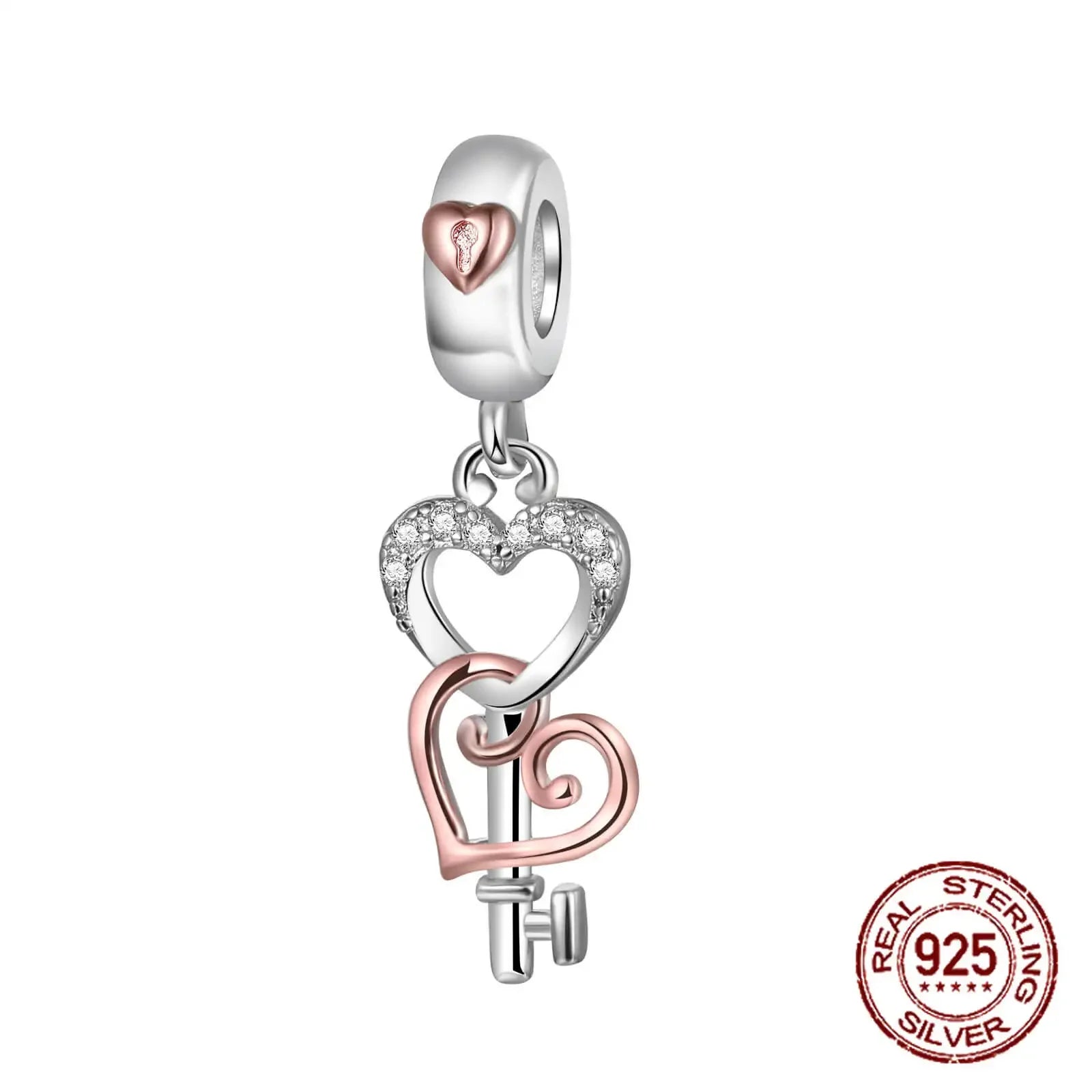 925 Sterling Silver Golden Heart Lock & Birthday Candle Charm | Fit Original Pandora Bracelet DIY Jewelry