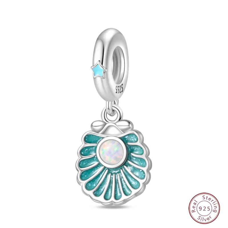 925 Sterling Silver Blue Zircon Ocean Shell Beaded Pendant | Fit Original 3mm Bracelet Women’s Fine Jewelry