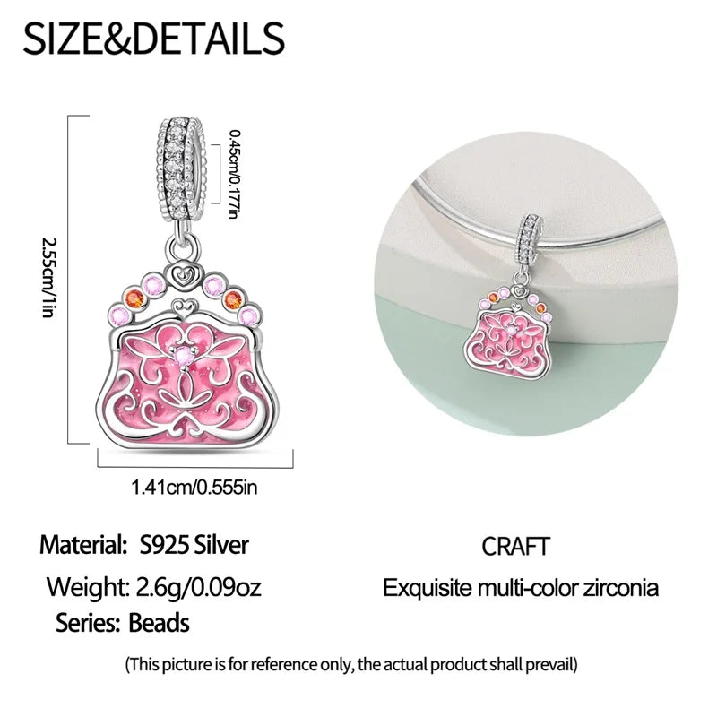 925 Silver Plated Magic Mirror Princess Angel Pink Charm Beads | Fits Original Pan 925 Bracelet | Exquisite DIY Jewelry