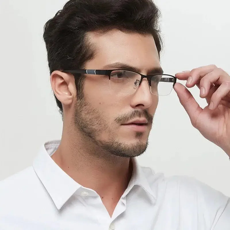 Metal Anti-Blue Light Reading Glasses for Men – Business Farsighted Eyewear Diopter 0 to +4.0