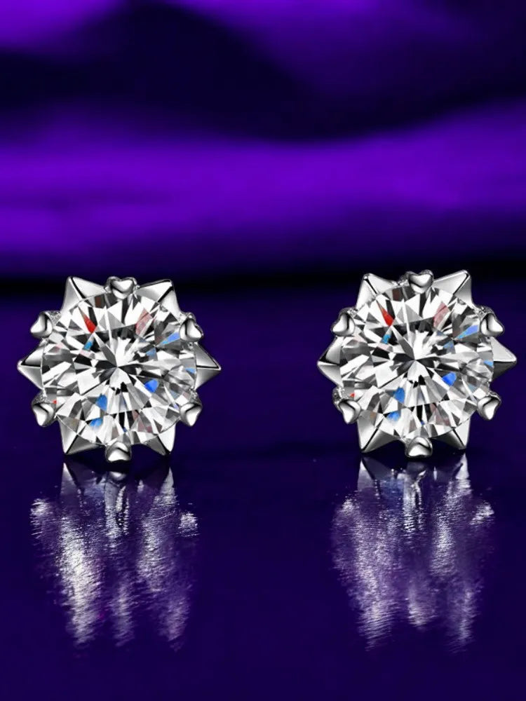 925 Sterling Silver Certified Moissanite Heart Snowflake Earrings | Six Claw Studs for Women | Elegant Piercing Jewelry Gift
