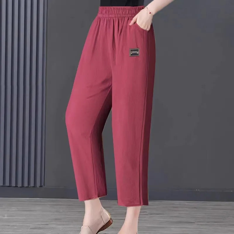 Slimming Straight Leg Cotton Linen Harem Pants – High Waist Casual Summer Trousers Women Loose Fit