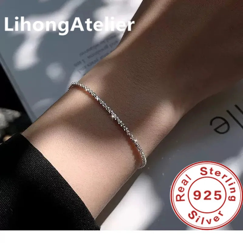 New 925 Sterling Silver 2.5MM Sparkling Ripple Gold-Plated Bracelet – Unisex Luxury Jewelry Gift