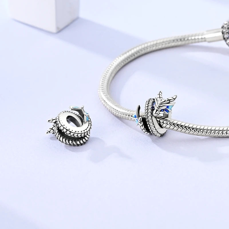 Blue 925 Sterling Silver Rotating Evil Eye Palm Moon Starry Sky Charms | Fit Original Bracelet Pendant Women Jewelry