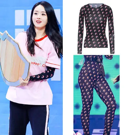 American Retro Women’s Two-Piece Set – Ice Silk Top & Pants with Moon Print Long Sleeve 🌙✨