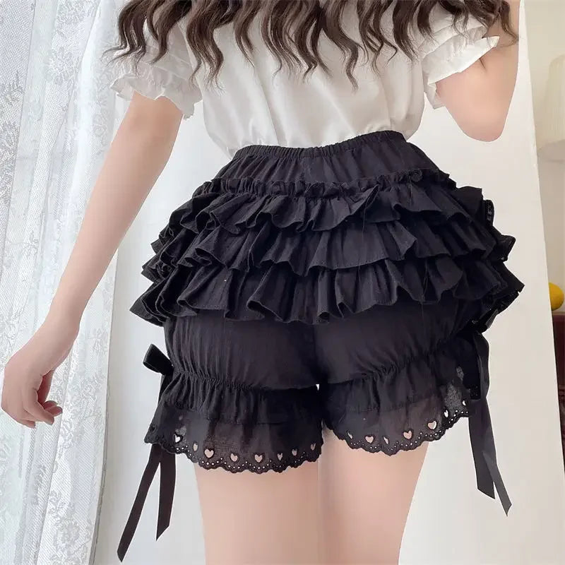 Black & White Pleated Lolita Panties – Cute Pumpkin Bow Knot Victorian Bloomers 🎀🖤🤍