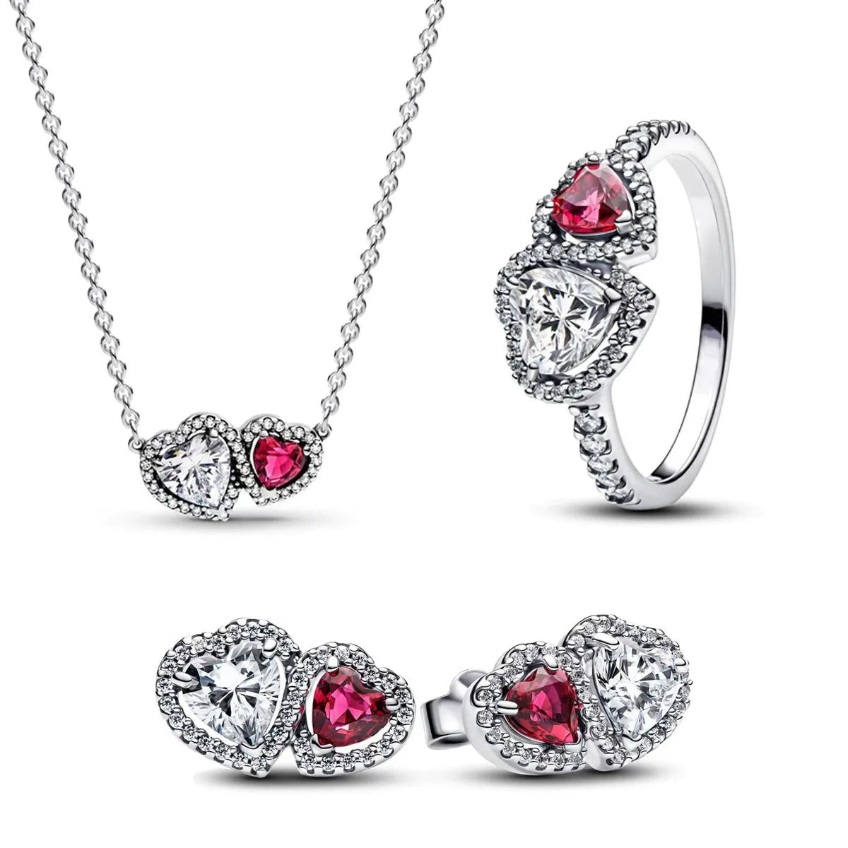 925 Sterling Silver Colorful Bow Necklace Ring Earring Set Crystal Jewelry for Women Gift