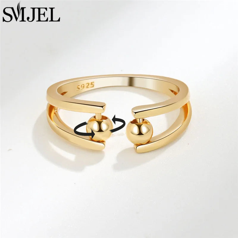 Adjustable Fashion Fidget Anxiety Ring for Women Gold Color Beaded Spinner Ring
