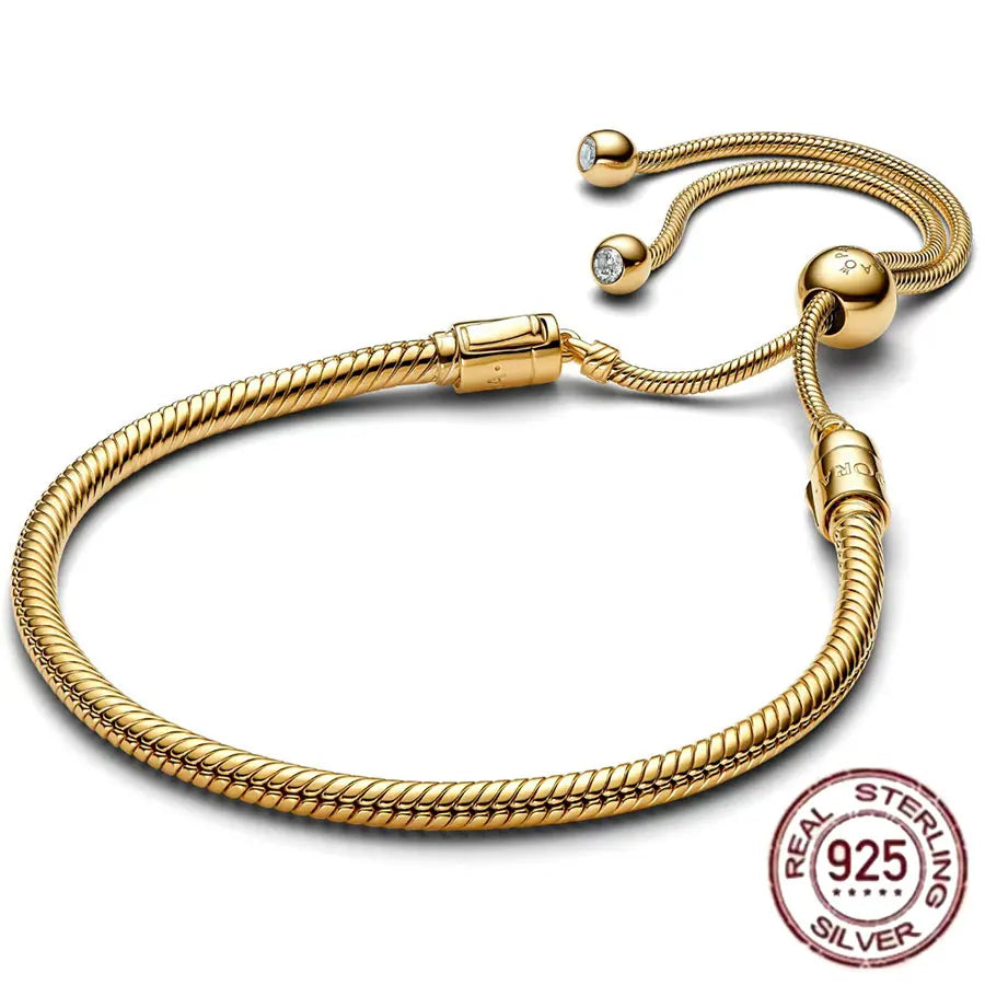 S925 Sterling Silver Crown Mickey Snake Bone Bracelet | Women’s DIY Gift