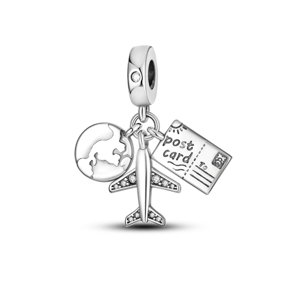 New 925 Sterling Silver Travel & Food Charm Beads – Wine, Lobster, Chili, Passport, Eiffel Tower, Plane & Beer for Pandora Bracelet