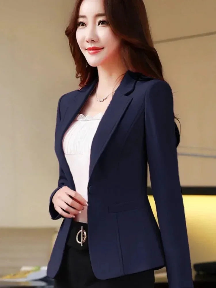 Women's Black Professional Suit Jacket | Spring/Autumn Office Blazer for Work & Interviews