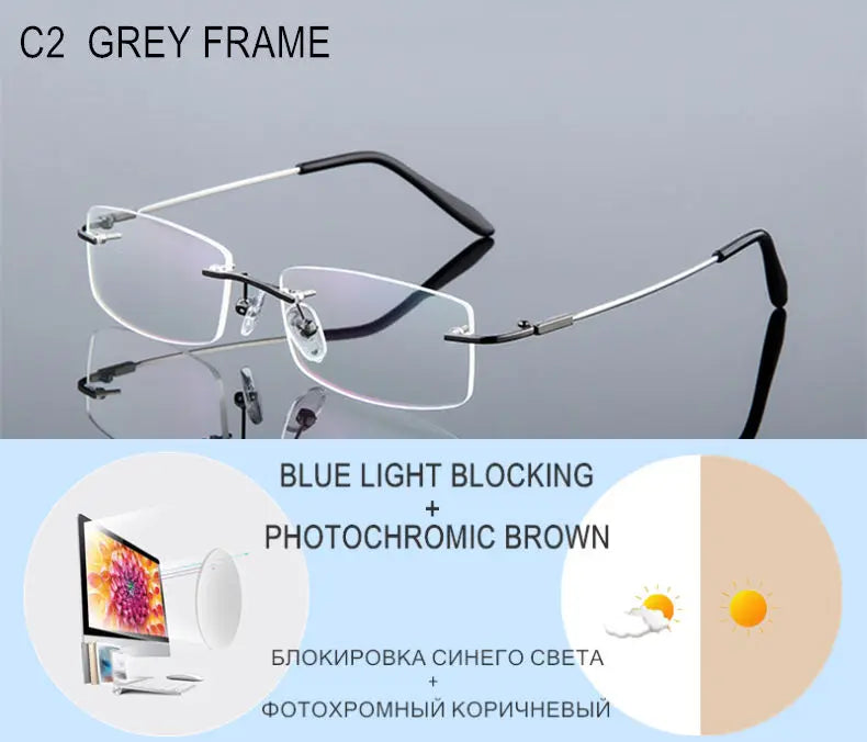 Titanium Alloy Rimless Glasses – Custom Prescription Eyewear for Men & Women | Anti Blue Ray & Photochromic Lenses