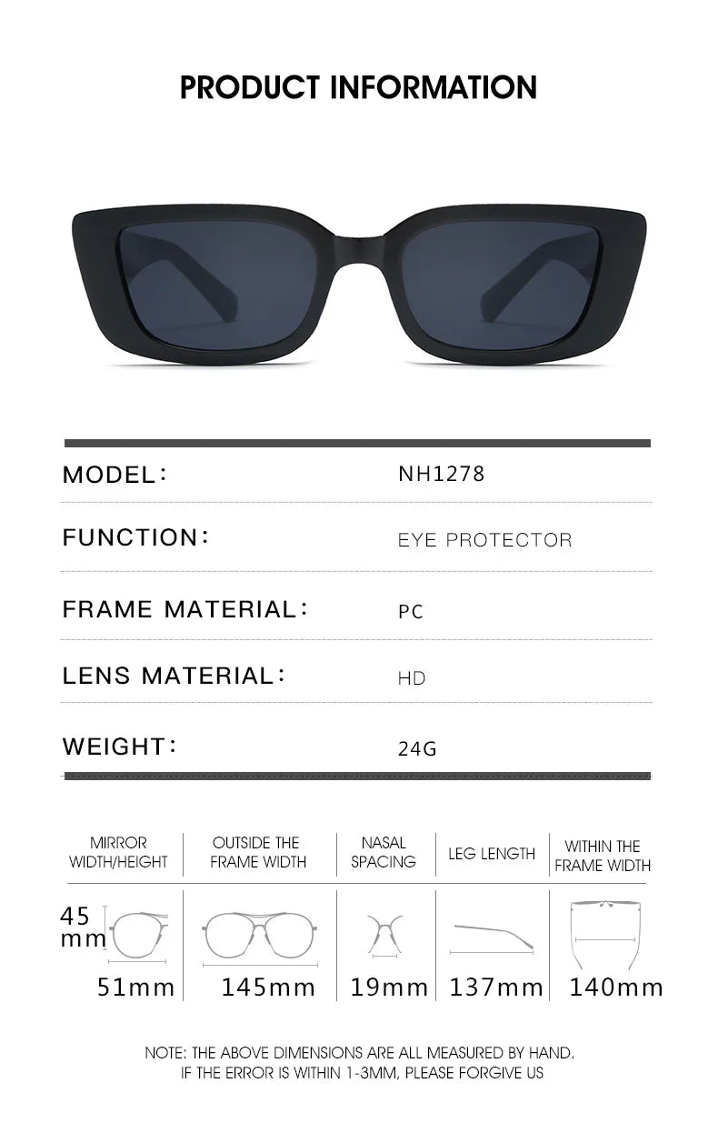 Retro Rectangle Sunglasses for Women – Brand Designer Vintage Small Frame Luxury Sun Glasses | Classic Black Square