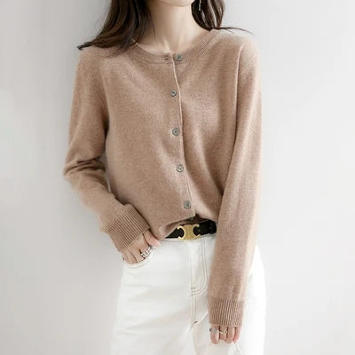 Off-Season Knitted Open Cardigan – Women’s Loose Round Neck Outerwear | Large Size Sweater for Spring & Autumn