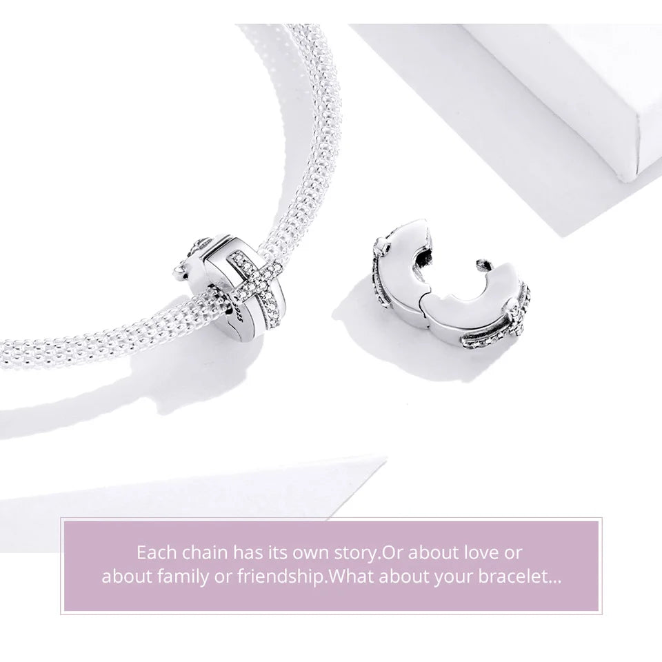 BISAER 925 Sterling Silver Clip Spacer Charm – Star & Cross Stopper Bead Fit Pandora Bracelet DIY Women’s Jewelry