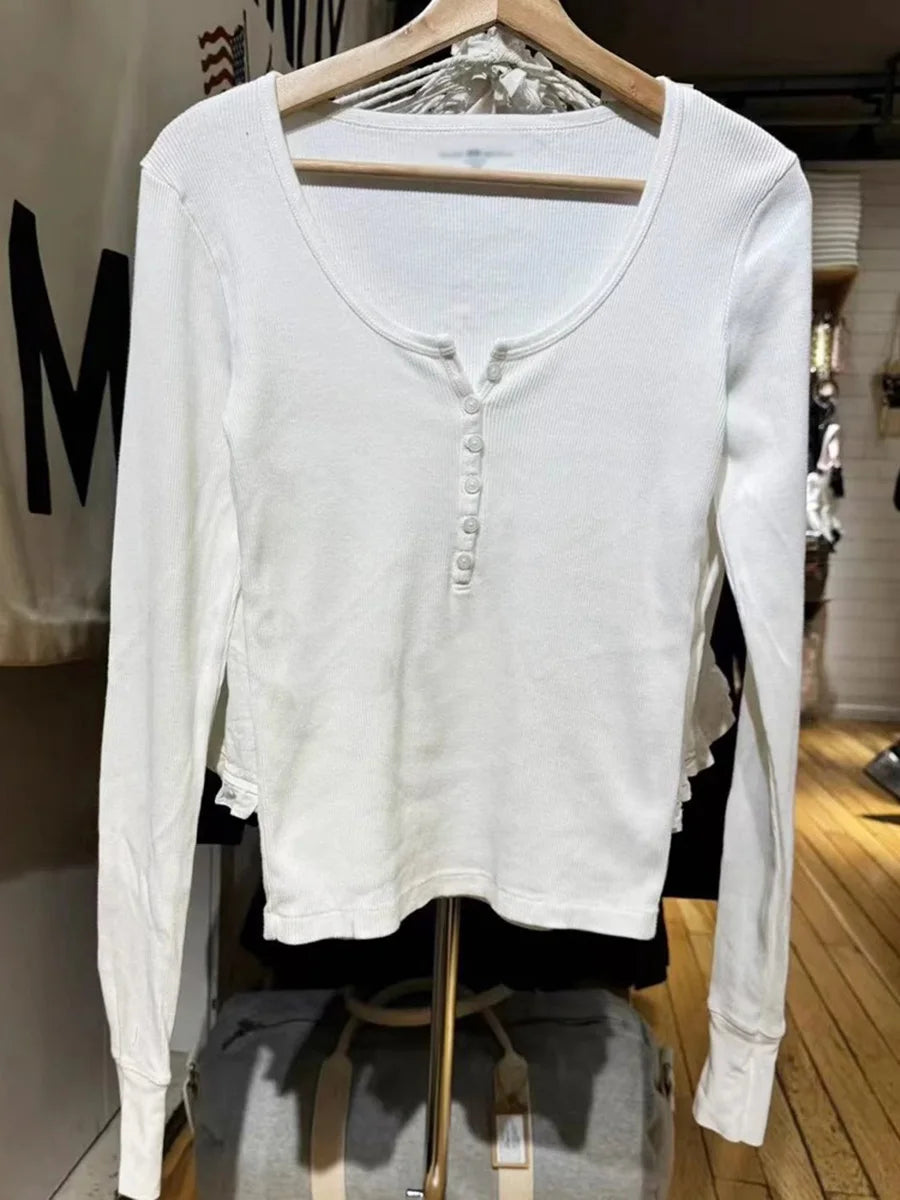 Women’s Pink Striped Slim Long Sleeve Tee | Casual Cotton O-Neck T-Shirt | Sweet Vintage Y2K Top