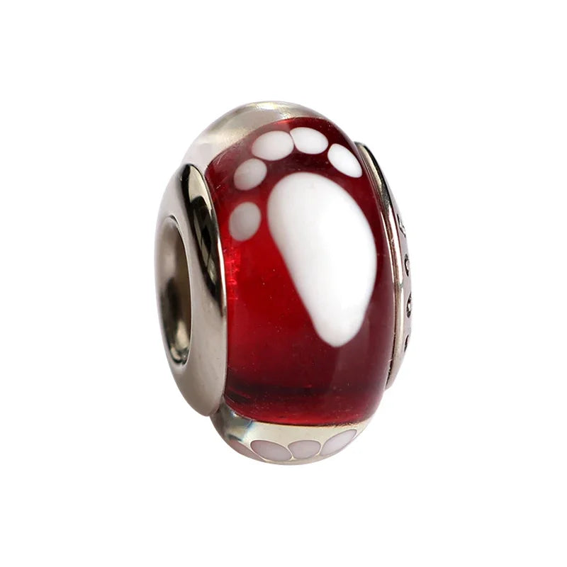 2025 Classic 925 Sterling Silver Colored Flower & Leaf Murano Glass Charm Beads | DIY Bracelet