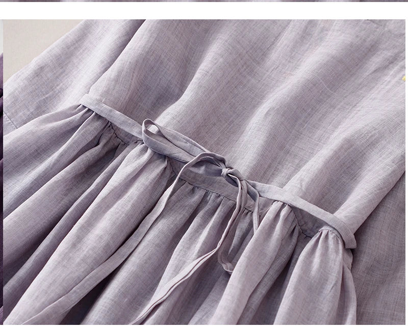 Elegant Embroidered Cotton Linen Long Dress – Women's Loose Waist Slimming Age-Defying Skirt, Spring, Summer & Autumn Fashion