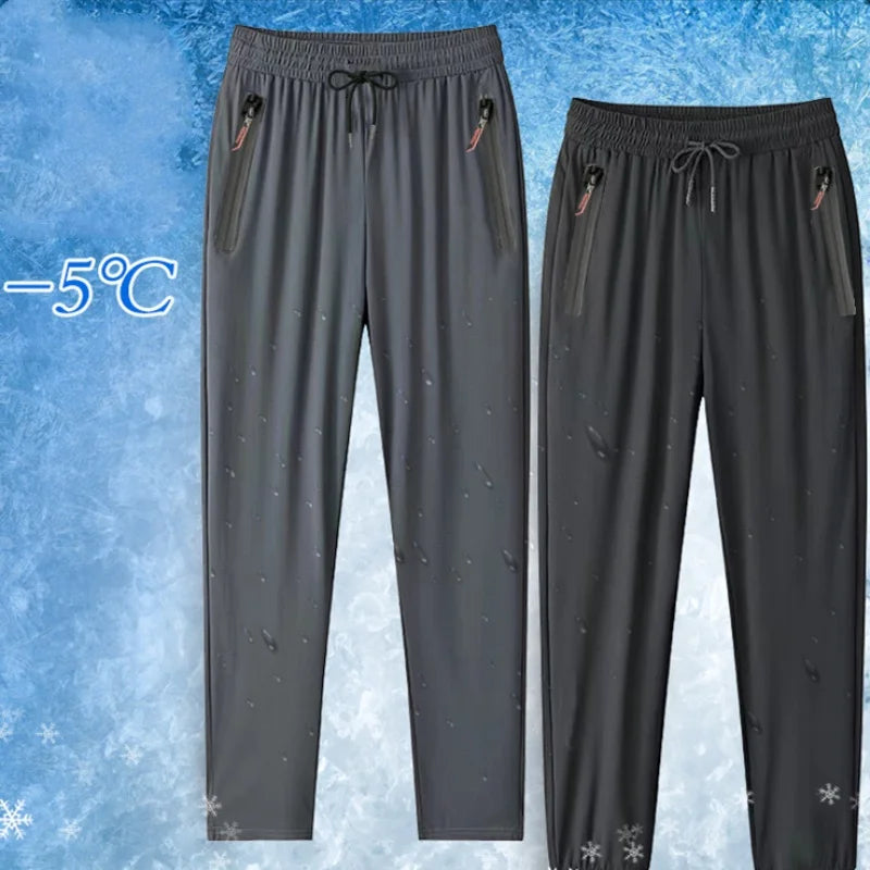Ice Silk Men’s Pants 2023 – Black & Gray Summer Casual Business Straight Leg Sweatpants