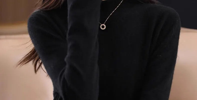 Women’s Mid-Length Knitted Wool Dress – High Collar Long Sleeve Casual Autumn Commute Dress for Ladies