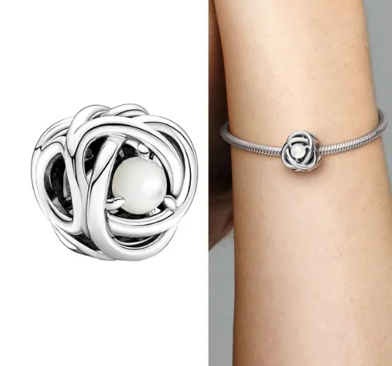 Silver S925 Twelve Month Birthstone Heart Eternity Charms | Fit Original Bracelet | Women’s DIY Fine Jewelry Beads