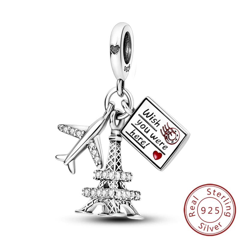 Original 925 Sterling Silver Paris Tower & Travel Charms – DIY Bracelet & Pendant Jewelry