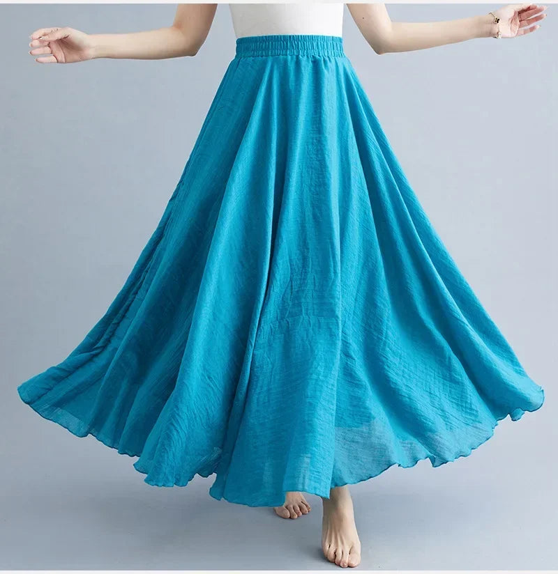 Fashion Solid Cotton Linen Women Maxi Skirt – Elegant Harajuku Casual Loose Long Skirt 👗✨