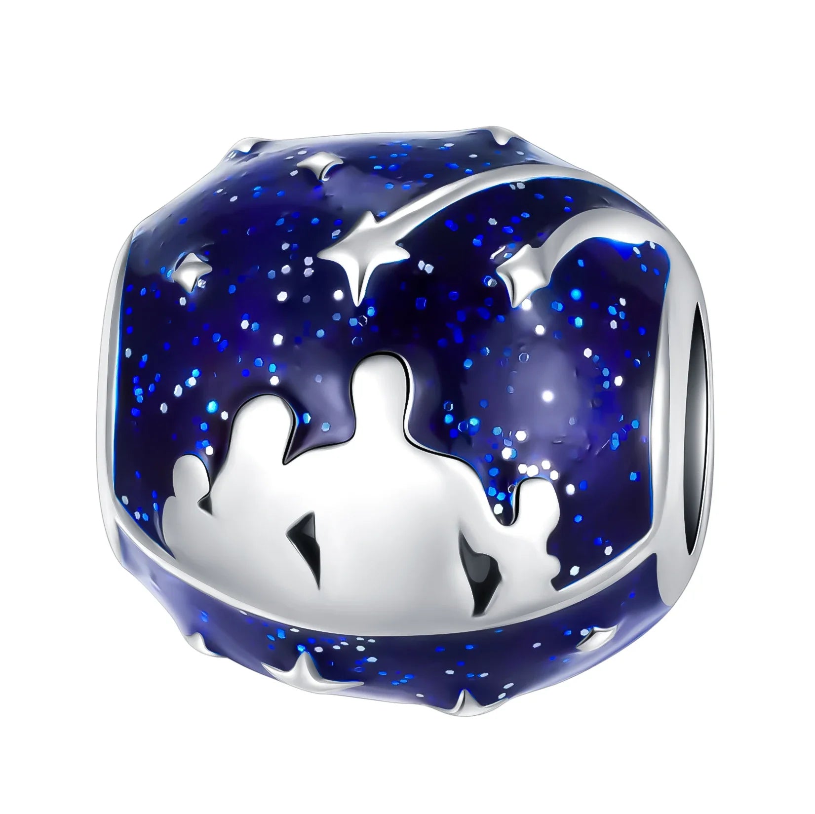 925 Sterling Silver Blue Moon Plane Space Series Glass Beads Clip Charm for Bracelet