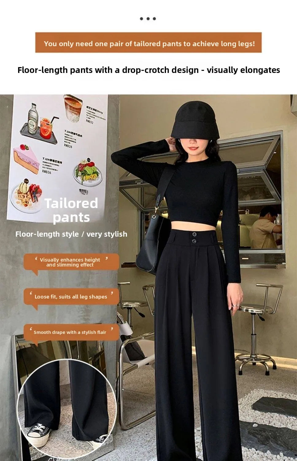 Women’s Slim Fit Straight Leg Suit Pants | Summer Thin Black Casual Trousers for Pear Shaped Body & Wide Hips