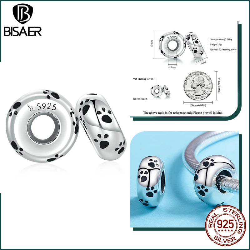 BISAER 925 Sterling Silver Dog Charm | Cute Dachshund Pet Bead Pendant for Women’s DIY Bracelet Jewelry