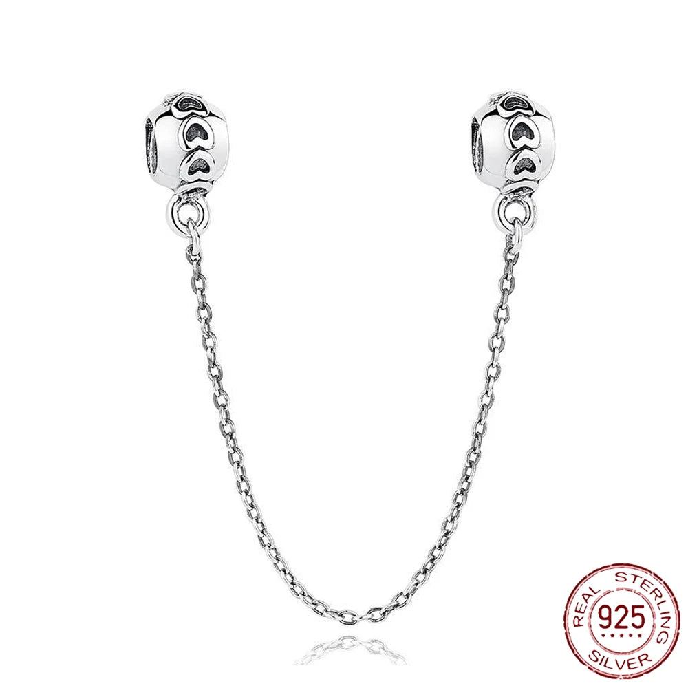 925 Sterling Silver Safety Chain Charms for Pandora Bracelets Women Jewelry