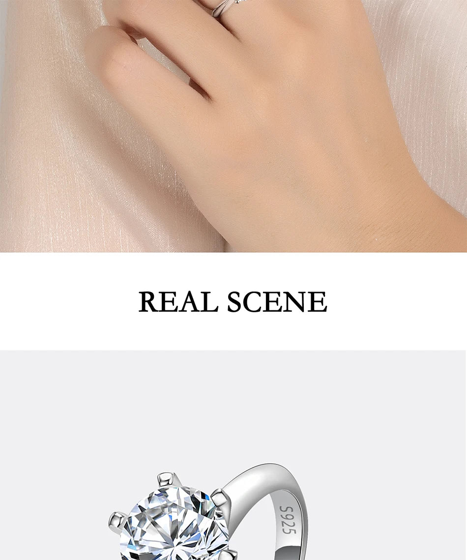PERFANY 1–5CT Moissanite Ring for Women | S925 Pure Silver Six-Claw GRA Certified