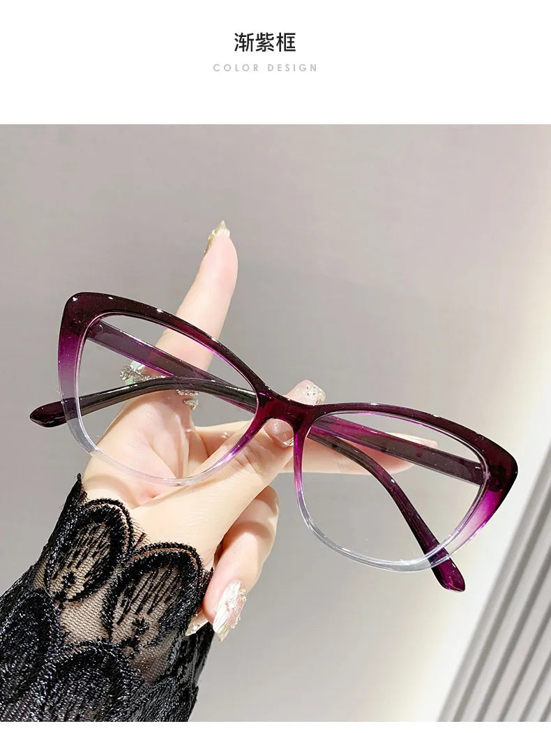 Fashion Ladies Reading Glasses – Trendy Luxury Cat Eye Presbyopia Anti-Blue Light Eyeglasses for Women & Men