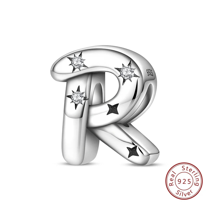 Classic 925 Sterling Silver A–Z Alphabet Charms | Letter Beads with Stars Fit Original Bracelet DIY Jewelry for Women