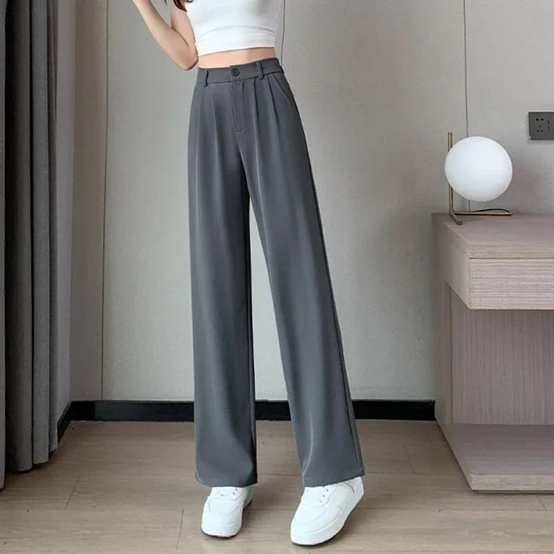 Women’s Classic Straight-Leg Suit Pants | Korean Casual Baggy Slacks | Elegant Long Trousers for Ladies
