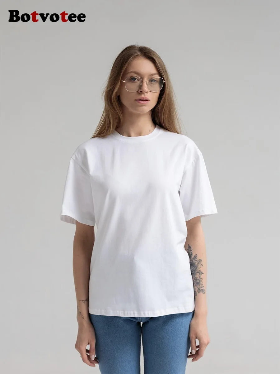 Botvotee 21 Colors Oversized Basic T-Shirts for Women | 100% Cotton Casual Summer Tops | Solid Color Loose Fit Tees