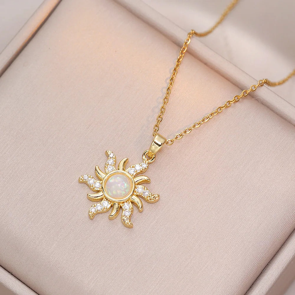 Sun Necklace for Women – Gold Plated Opal Sun Pendant Rapunzel Choker Wedding Party Jewelry Gift