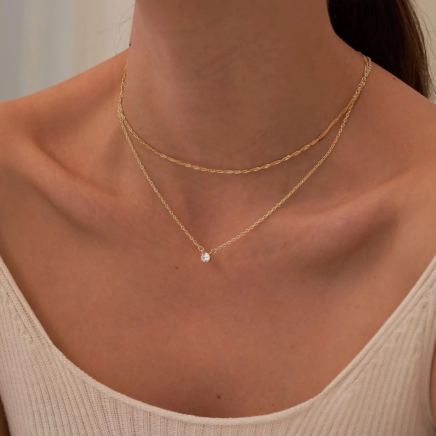 Diamond Necklace for Women – K Gold/Sterling Silver Simple Choker Necklace Gift