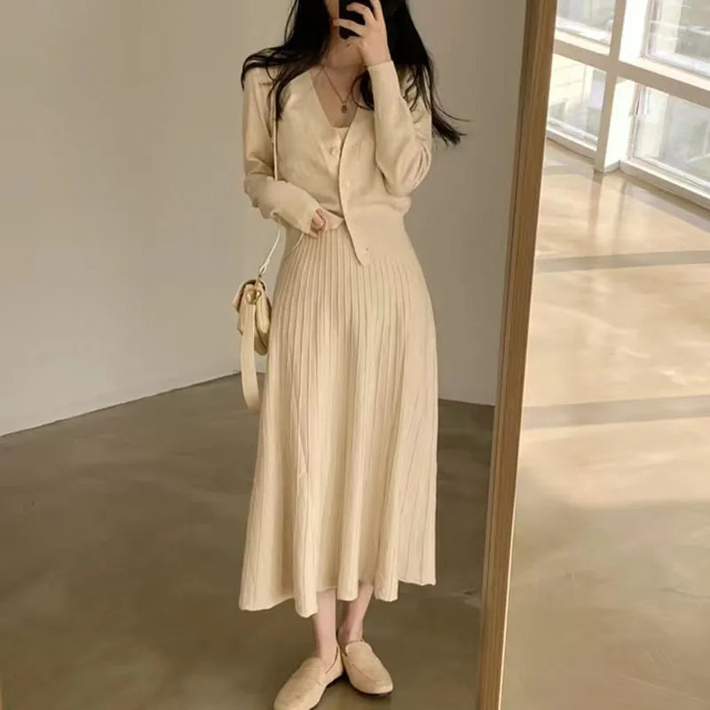 Autumn Winter New Slim Fit Strap Dress – Casual Versatile Long Sleeve Maxi Skirt | Elegant Polyester Fiber Outerwear Dress